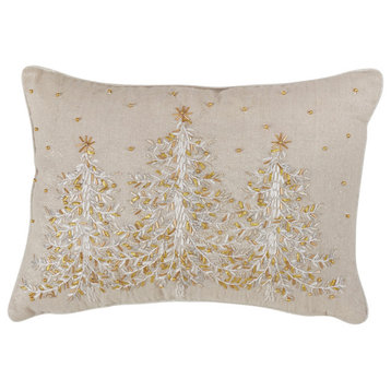 Poly Blend Christmas Accent Pillow With Embroidered Design And Down Filling