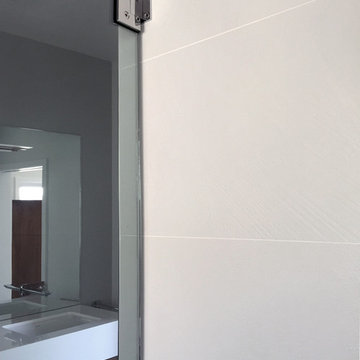 large format porcelain tile at master shower
