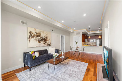 Example of a minimalist living room design in New York