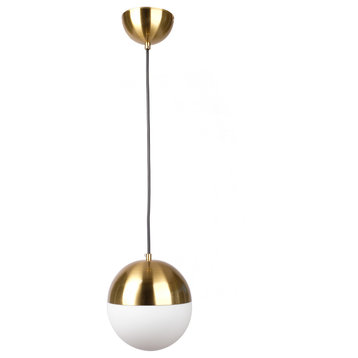 Brass Metal Midcentury Modern Pendant Light, Iron With Frosted Glass