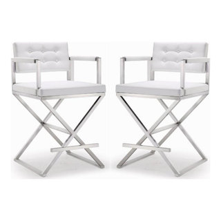 Home Square Director 26" Steel & Fabric Counter Stool in White - Set of ...