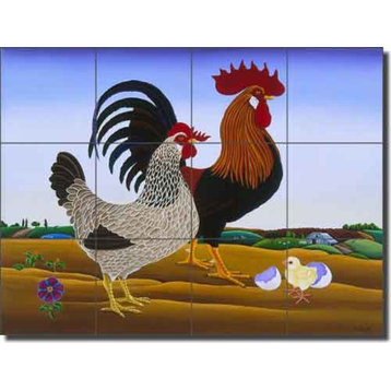 Ceramic Tile Mural Backsplash del Rio Farm Chickens