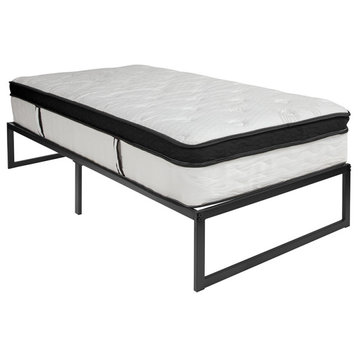 14" Metal Platform Bed Frame w/12" Mattress (No Box Spring Required), Twin