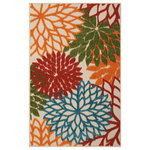 Nourison - Nourison Aloha 2'8" x 4' Green Tropical Area Rug - This tropical indoor/outdoor rug from the Aloha Collection features a soft cut pile and textural woven patterns in bursts of brilliant color sure to brighten the look of your surroundings. Oversized floral patterns in orange, red, and green add a festive touch of the tropics to your patio, deck, or porch. Machine made from premium stain-resistant fibers for ease of care: simply rinse with a hose and air dry.