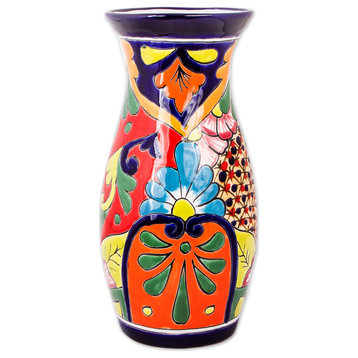 Novica Handmade Colorful Curves Ceramic Vase