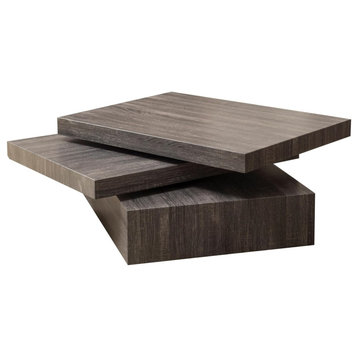 Contemporary Coffee Table, Rectangular Design With Rotating Top, Dark Grey