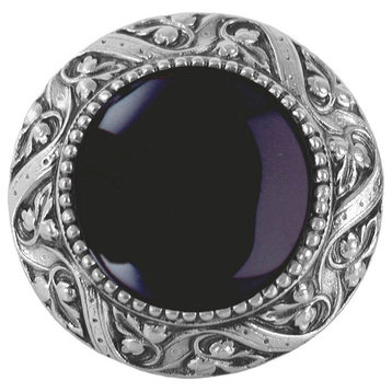 Victorian Knob, Antique-Style Pewter With Onyx