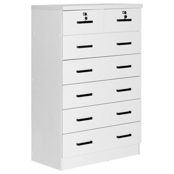 Better Home Products Cindy 7 Drawer Chest Wooden Dresser with Lock, White