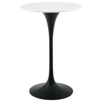 Modern Bar Pub and Dining Round Bar Table, Wood Metal Steel, Black White