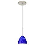 Besa Lighting - Besa Lighting 1XT-177986-SN Mia - One Light Cord Pendant with Flat Canopy - Mia has a classical bell shape that complements aeMia One Light Cord P Satin Nickle Blue Cl *UL Approved: YES Energy Star Qualified: n/a ADA Certified: n/a  *Number of Lights: Lamp: 1-*Wattage:50w GY6.35 Bi-pin bulb(s) *Bulb Included:Yes *Bulb Type:GY6.35 Bi-pin *Finish Type:Bronze