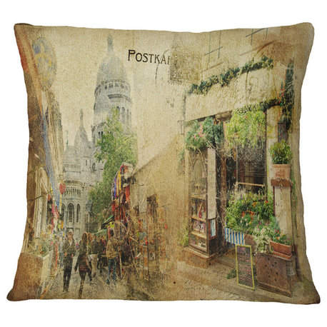 Vintage Parisian Cards Contemporary Throw Pillow, 18"x18"