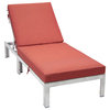 LeisureMod Chelsea Weathered Gray Chaise Lounge and Cushions, Red