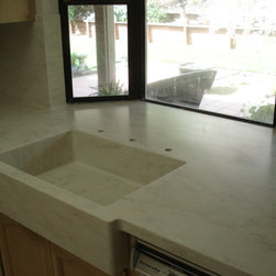 Corian Kitchen,  Custom Sink and Full Splash Using the Color Rain Cloud - Kitchen Countertops