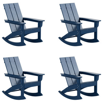 WestinTrends 4PC Modern Adirondack Outdoor Rocking Chair Set, Porch Rockers, Navy Blue