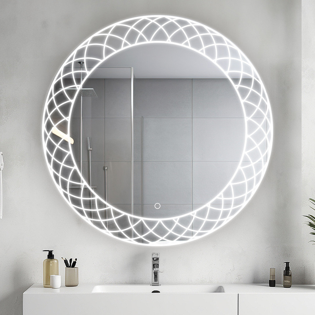 36" Frost, LED Lighted Round Mirror With Dimmer, Defogger, Touch
