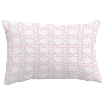 Rattan Geometric Geometric Print Throw Pillow With Linen Texture, Pink, 14"x20"