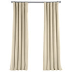 Half Price Drapes - Signature Alabaster Beige Blackout Velvet Curtain Single Panel, 50"x96" - Our soft plush pile Velvet Curtains and Draped have a natural luster with a depth of color that creates a formal, polished look. Made of high-quality, poly velvet and soft flowing polyester blackout thermal lining. The curtains keep the light out and provides for optimal insulation. As a general rule, for proper fullness panels should measure 2-3 times the width of your window/opening.