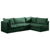 Jacob Velvet Upholstered 4-Piece L-Shaped Modular Sectional, Green