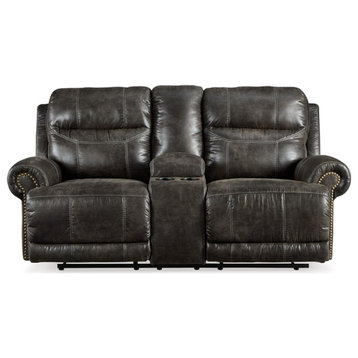 Ashley Furniture Grearview Faux Leather Power Reclining Loveseat in Charcoal