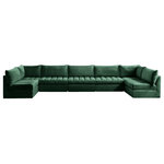 Meridian Furniture - Jacob Velvet Upholstered 7-Piece U-Shaped Modular Sectional, Green - Create the ideal seating arrangement for your space when you pick and choose the elements you like mostincluding this Jacob velvet modular sectional. Mix and match items in the Jacob collection to bring your living space or family room together with a personalized slant. Soft green velvet upholstery is soft and welcoming to the touch, adding a luxurious feel to everyday seating. Deep channel tufting adds to the piece's durability, and latches underneath the unit make it easy to attach to other pieces in the collection.