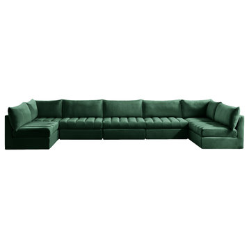 Jacob Velvet Upholstered 7-Piece U-Shaped Modular Sectional, Green