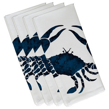 Crab, Animal Print Napkin,Navy Blue, Set of 4