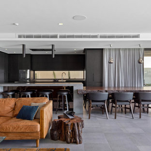 パースのコンテンポラリースタイルのLDKの画像 (グレーの床)