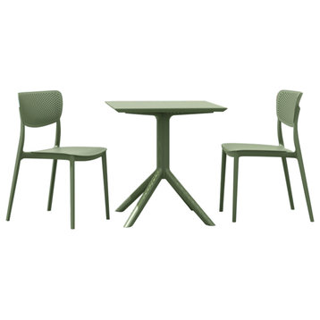 Lucy Outdoor Bistro Set 3-Piece With 31" Table Top Olive Green