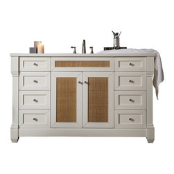 60 inch Single Sink Bathroom Vanity Cottage White Finish with Rectangular Sink - Bathroom Vanities And Sink Consoles