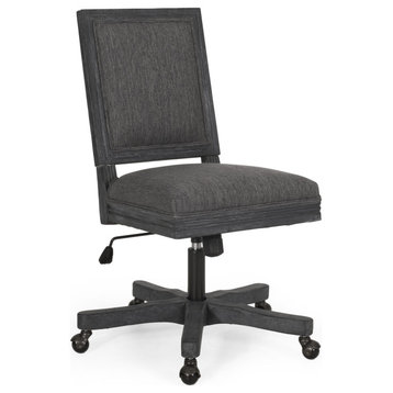 McGillen Rustic Upholstered Swivel Office Chair, Charcoal and Gray Weathered, 100% Polyester + Rubber Wood + Iron