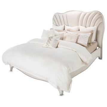 London Place Queen Velvet Panel Bed - Creamy Pearl