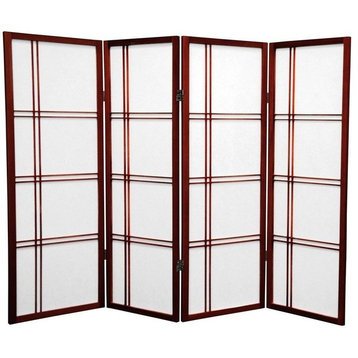 4' Tall Double Cross Shoji Screen, Rosewood, 4 Panels