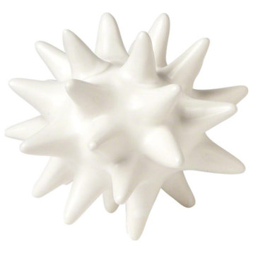 Luxe Matte White Spiked Ceramic Ball 5.5" Sea Urchin Decorative Sculpture