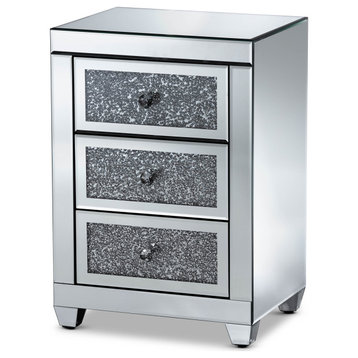Pickney Contemporary Glam Luxe Mirrored 3-Drawer Nightstand
