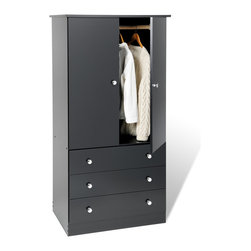 Prepac Edenvale Black Junior Wardrobe with 3 Drawers - Armoires And Wardrobes
