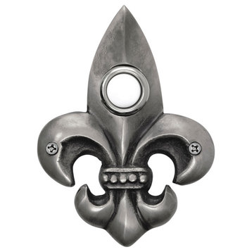 Brass Small Fleur De Lis Doorbell in 4 Finishes, Pewter