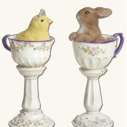 Chick and Bunny Teacup Pedestals - Holiday Accents And Figurines