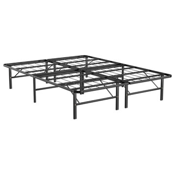 Unique Bed Frame, Foldable Design With Sturdy Metal Slats, Queen, Black Finish