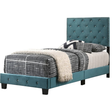 Glory Furniture Suffolk Velvet Upholstered Twin Bed in Green