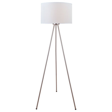 Floor Lamp, Ps White Fabric Shade, E27 Cfl 23W