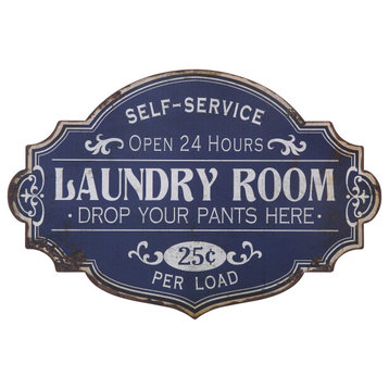 Vintage Metal Laundry Room Wall Sign, Distressed Finish