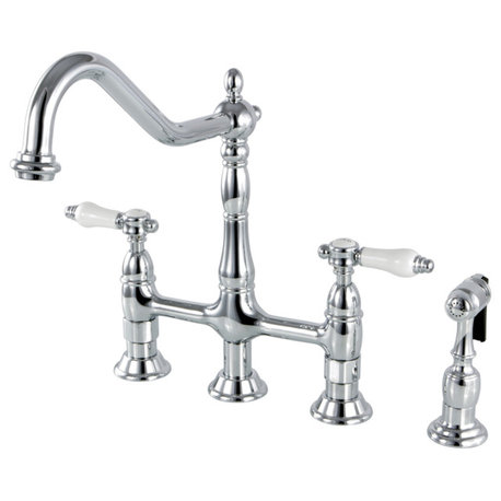 KS1271BPLBS 8" Centerset Kitchen Faucet With Brass Sprayer, Polished Chrome