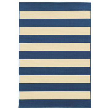 Rhodes Indoor and Outdoor Striped Blue and Ivory Rug, 7'10"x10'10"