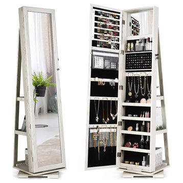 Costway 360 degree Rotatable Jewelry Cabinet 2-in-1 Lockable Mirrored Organizer
