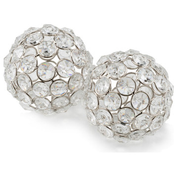Modern Day Accents Modern Facetas 3" Set of 2 Silver Cristal Spheres 3477