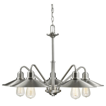 5 Light Chandelier in Utilitarian Style - 30.25 Inches Wide by 20 Inches