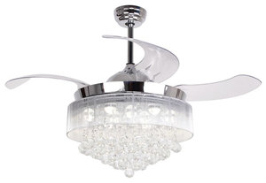 Modern LED Crystal Ceiling Fans with Foldable Blades, Chrome