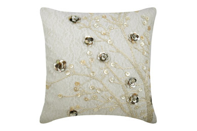 Wedding Bells - Ivory Silk Throw Pillow Cover