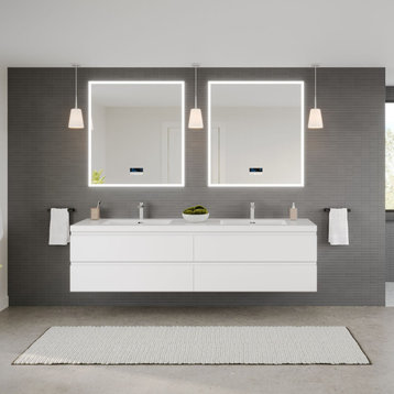 The Surrey Bathroom Vanity, White, 84", Double Sink, Wall Mount