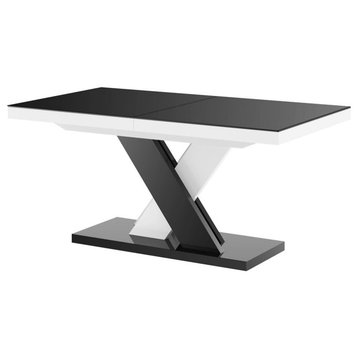LEON Lux Extendable Dining Table, Black/White